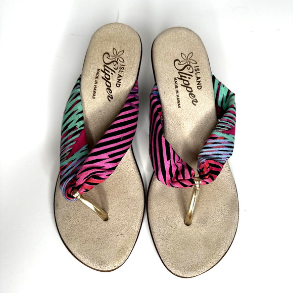 Island Slipper | Farbric Thong Sandal Size 7 Golden Girl Chic | Made in Hawaii - Picture 2 of 9